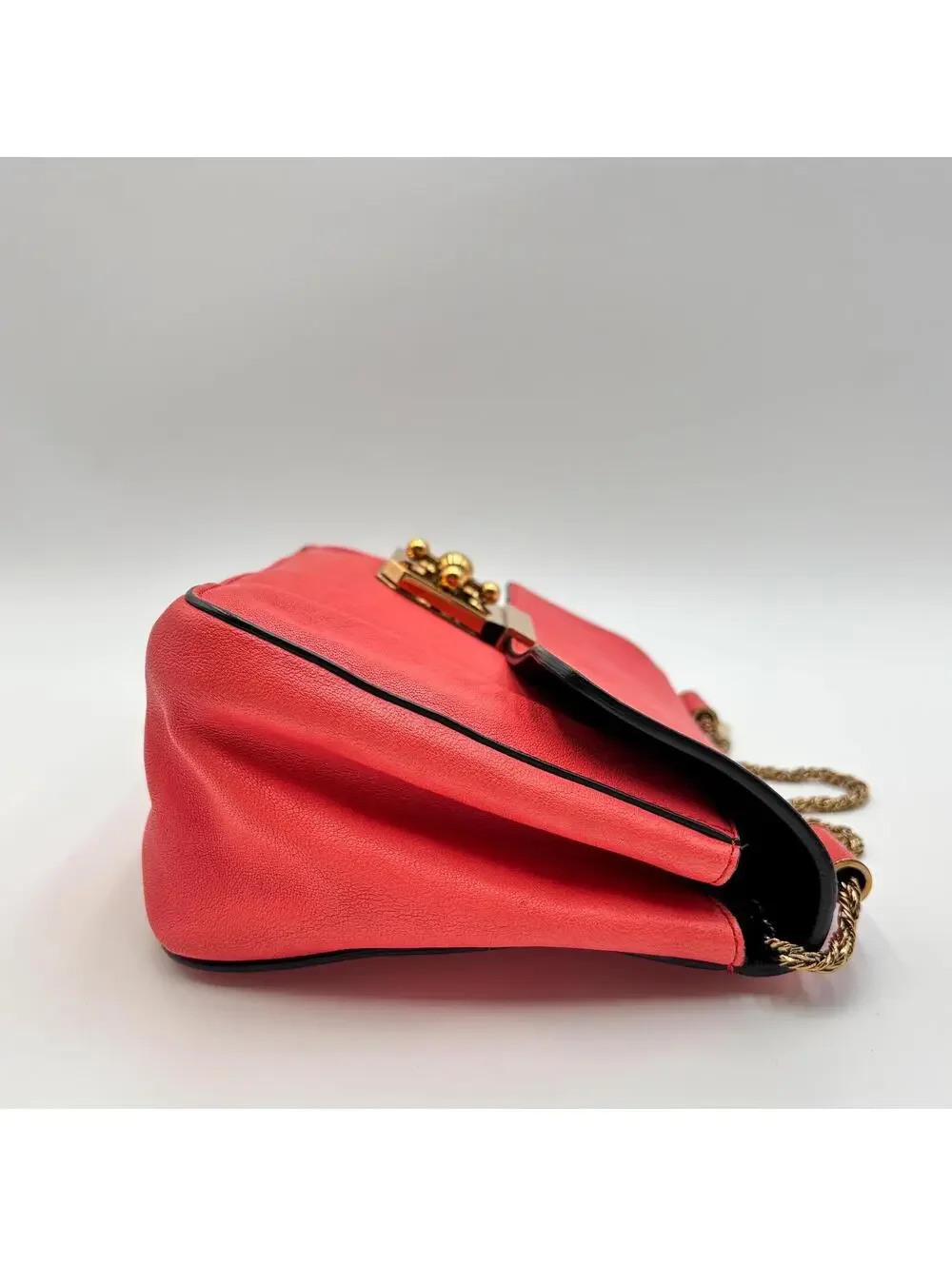 Chloé Square Elsie Chain Shoulder Bag Coral Pink Leather - Picture 7 of 11